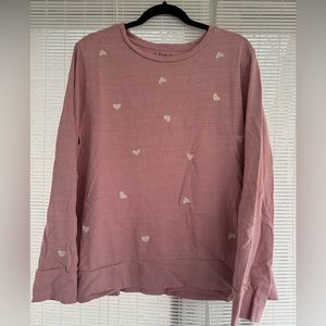 Loft Size XL Pink Heart Sweatshirt/Thick T Shirt, Embroidered White Hearts
